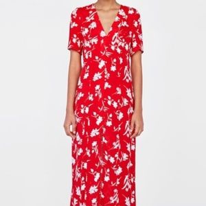 Zara red midi floral dress